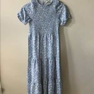 Floral print midi dress with ruched top